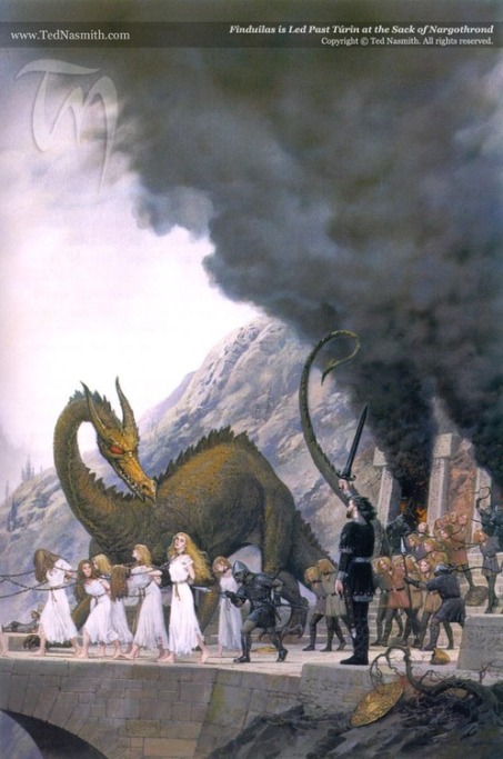 Turin, at the Sack of Nargothrond, falling under the Dragon's spell.
